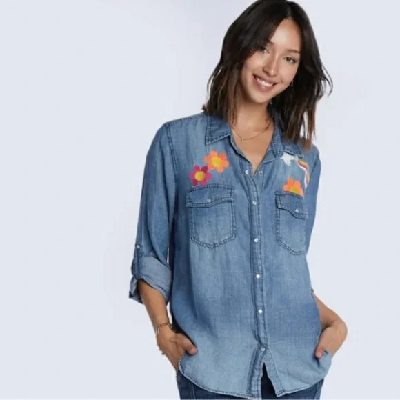 Billy T "Peace and Love" Denim Shirt NWT Medium - Picture 1 of 8